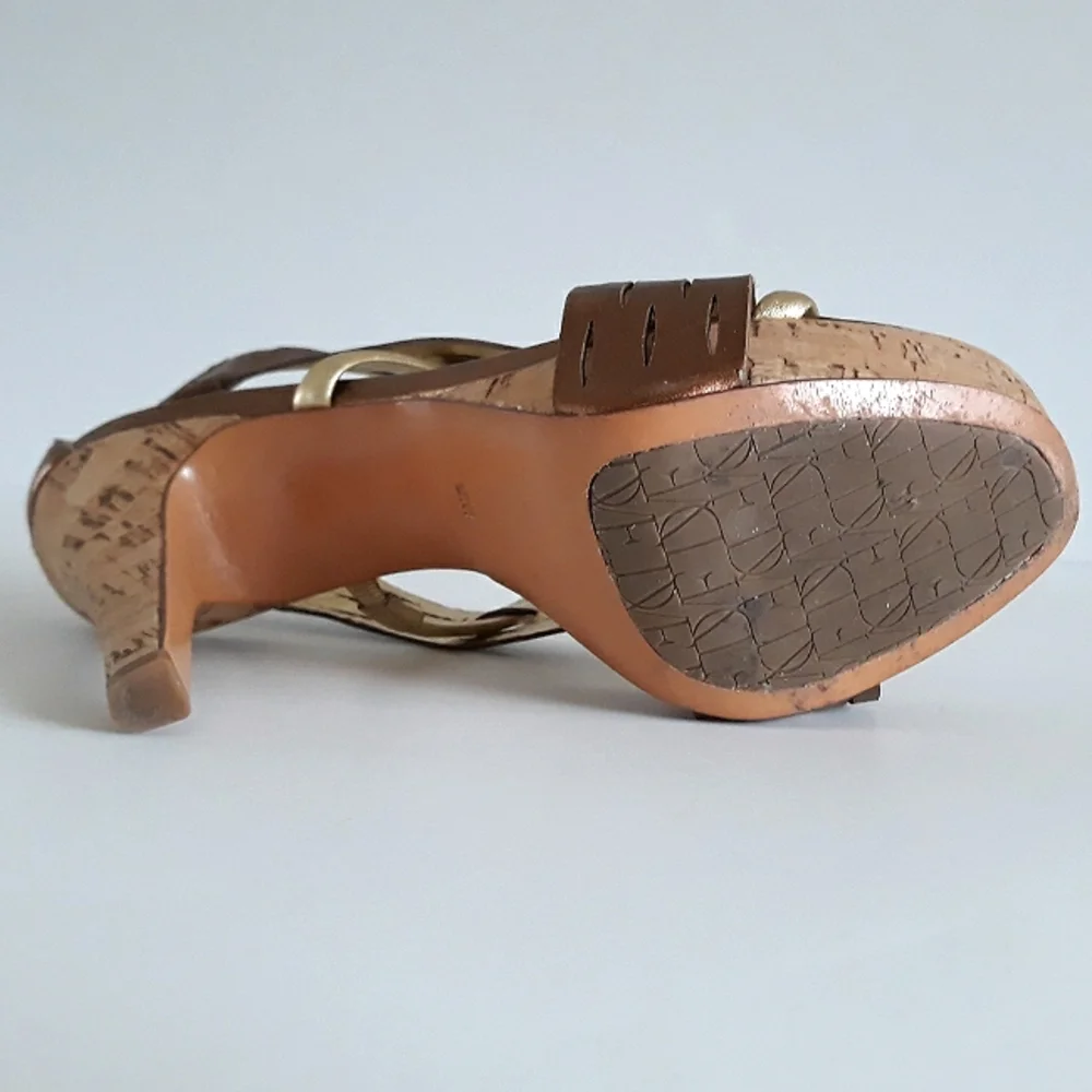 *DVF copper & gold leather slingback cork platform heels 9M Brazil